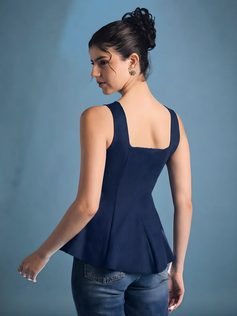dark-blue-stretchable-ribbed-peplum-top-back-angle-uptownie.png