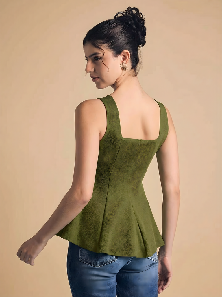 olive-green-stretchable-ribbed-peplum-top-back-angle-uptownie.png