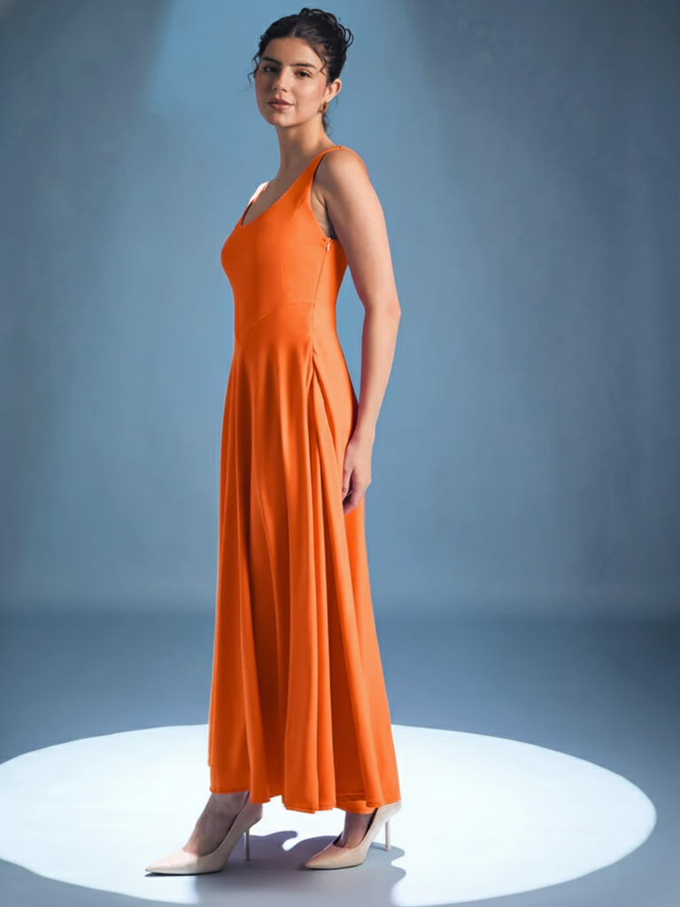 orange-stretchable-corset-fit-and-flare-midi-dress-side-angled-uptownie.png