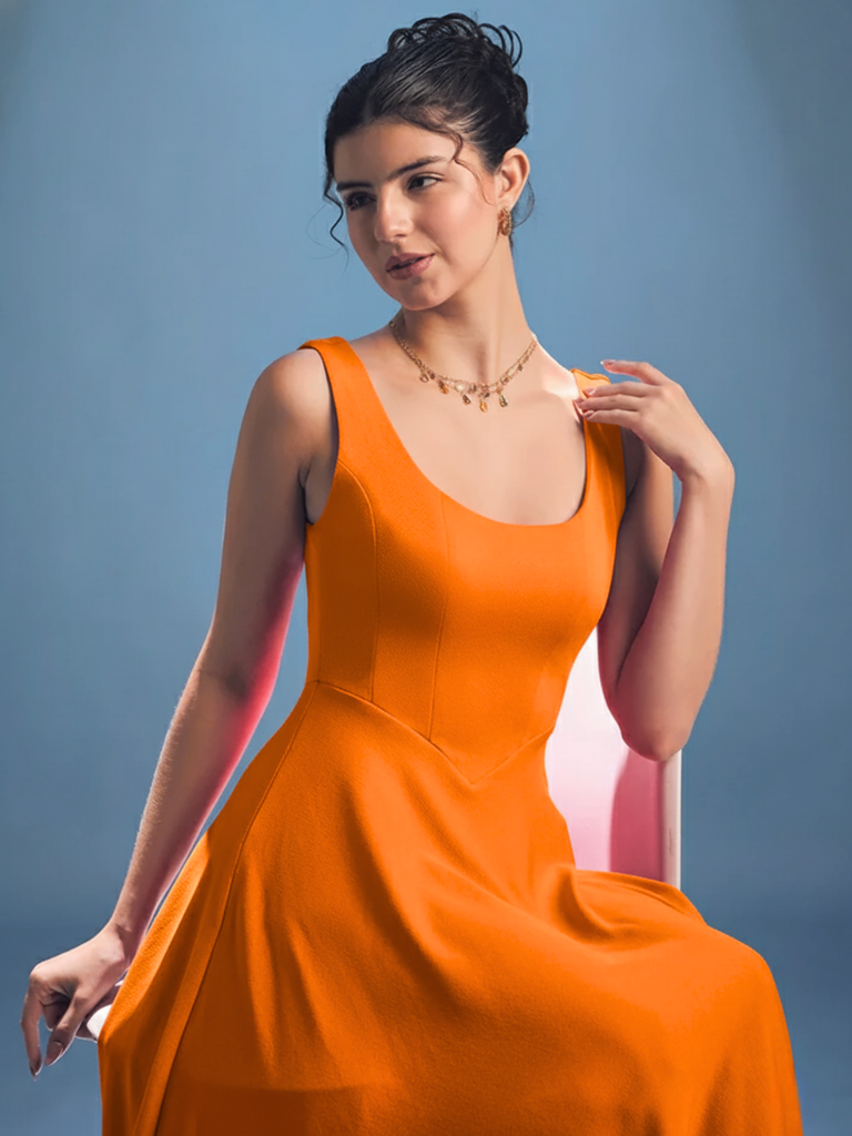 orange-stretchable-corset-fit-and-flare-midi-dress-front-pose-uptownie.png