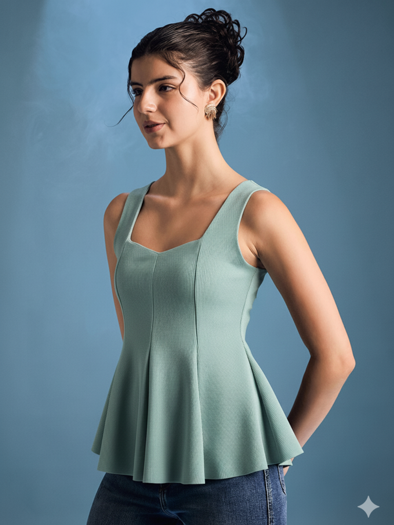 teal-stretchable-ribbed-peplum-top-side-view-uptownie.png