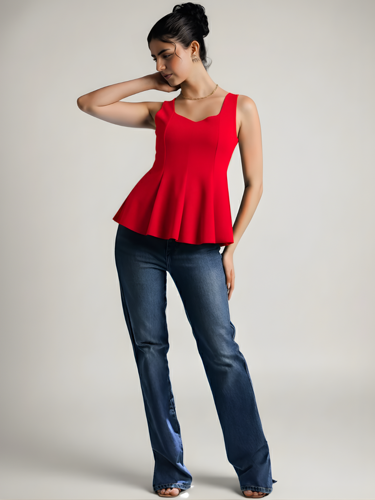 red-stretchable-ribbed-peplum-top-full-length-view-uptownie.png