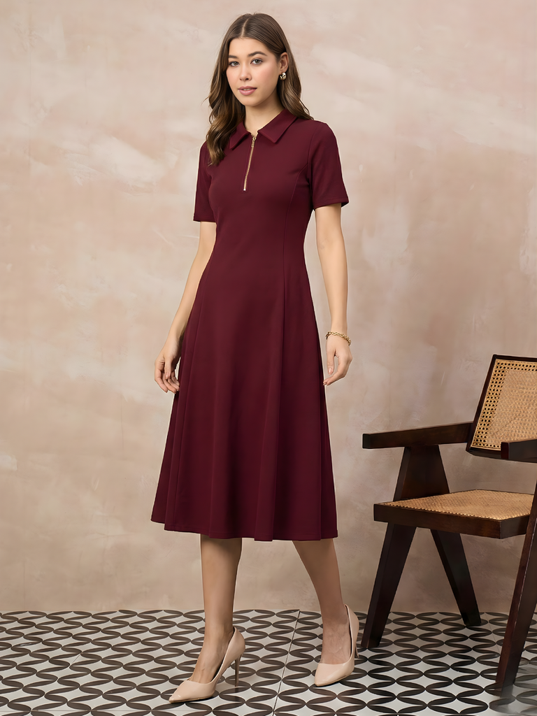 maroon-stretchable-ribbed-midi-dress-side-angle-uptownie.png