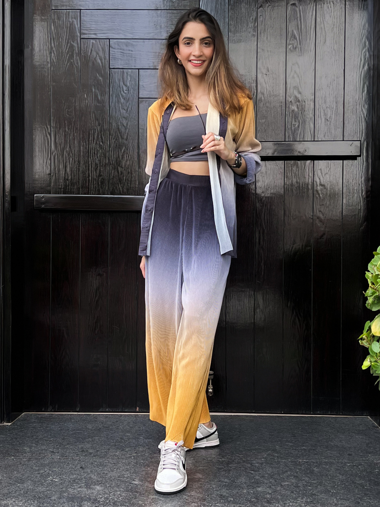 [ULSS22CM17-22-827-02] Pleated Two Piece Ombre Co-ord Set (S, Dark Grey)