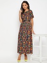 Printed Maxi Dress with Belt