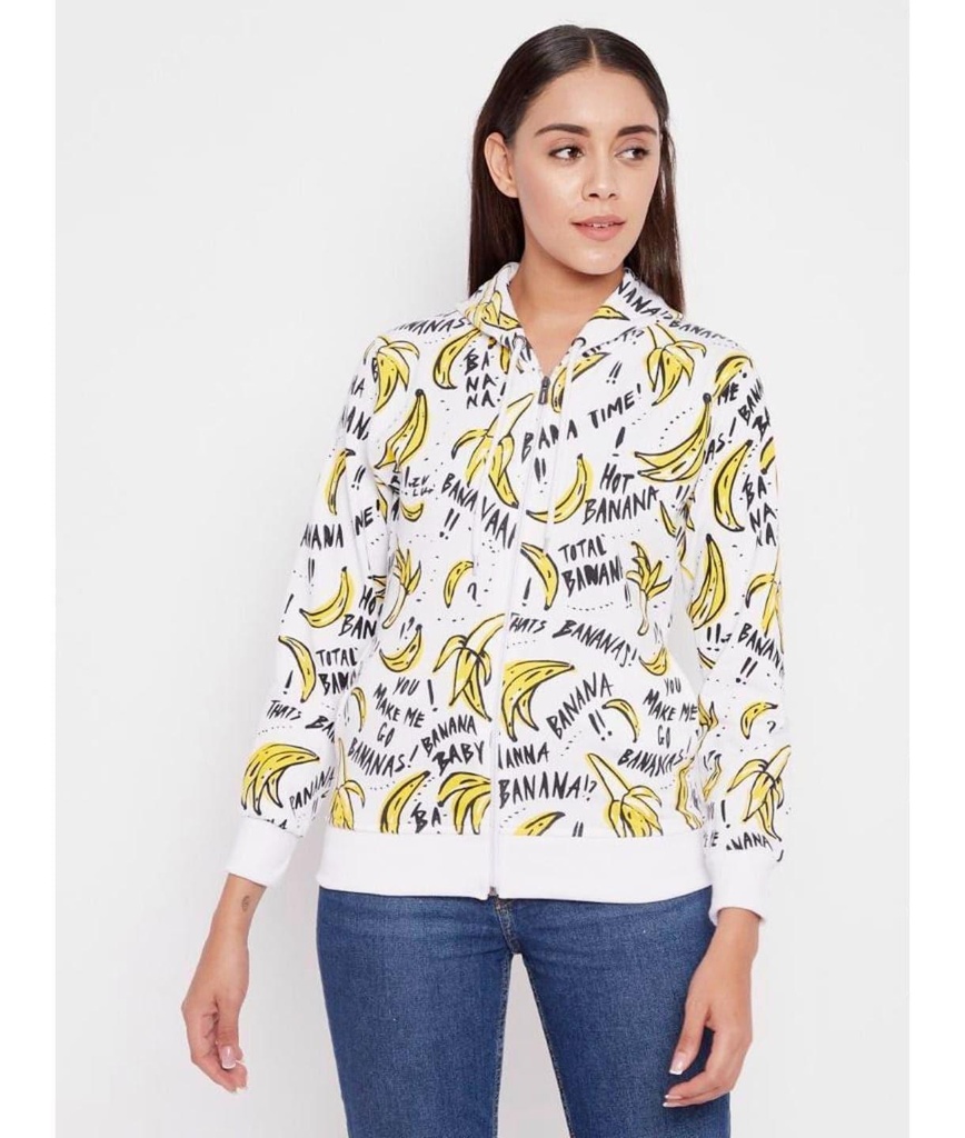 [ULSS21DR11-08-762-02] Animal Print Cotton Zippered Hoodie with Pockets (S, Banana Print)