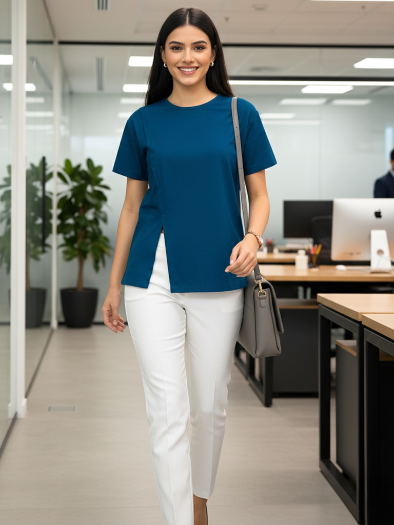 [ULSS25TP21-27-124-02] Pure Cotton Top With Side Slit (S)