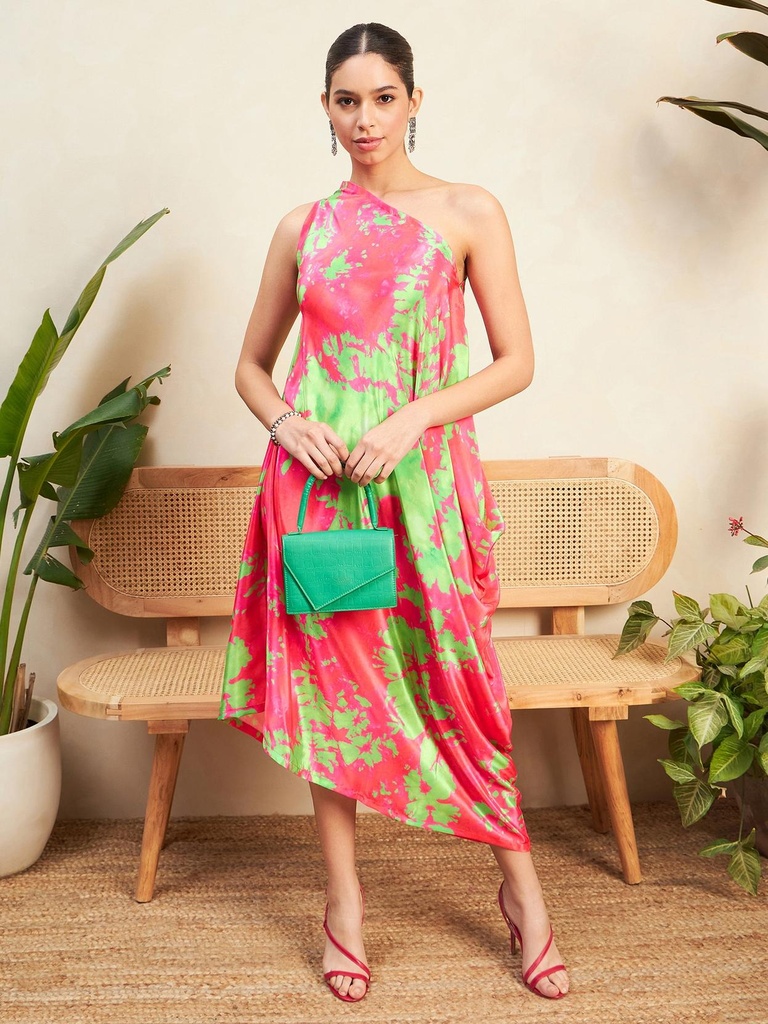 [ULSS23DR17-63-929-02] Asymmetric One-Shoulder Crepe Dress (S, Barbie Pink)