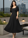 Stretchable Ruffled Sleeve Fit & Flare Dress