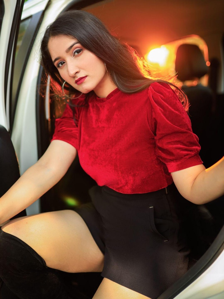 [ULSS21TP11-10-087-02] Stretchable Velvet High Neck Puff Sleeve Top (S, Maroon)
