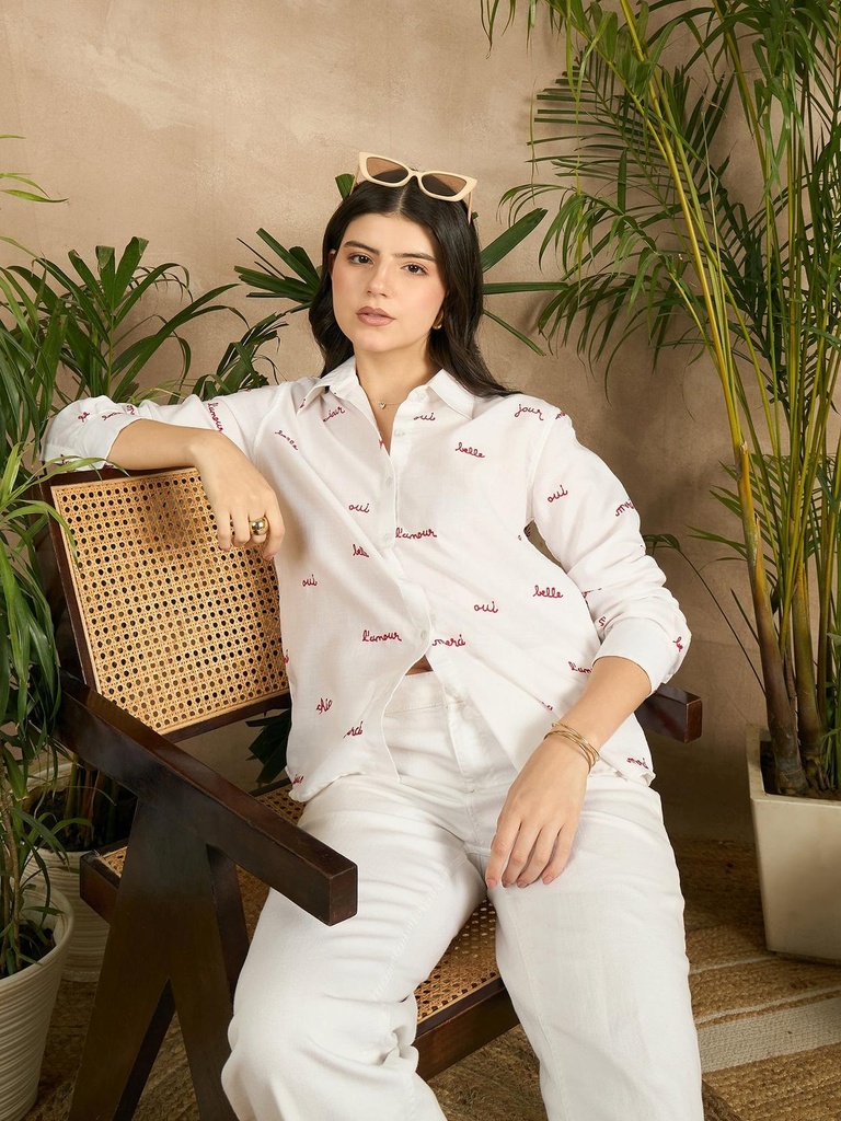 [ULSS24TP18-42-254-02] All Over Embroidered Linen Shirt (S, White)