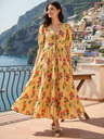 Pure Cotton Neck Tie Up Maxi Dress