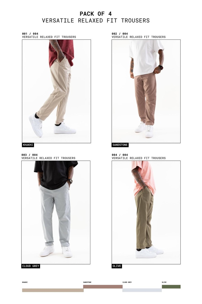 [UM24A_PT1234_S/28] Pack of 4 // Versatile Relaxed Fit Trousers (S/28)
