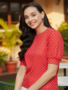 Polka Stretchable Puff Sleeve Top