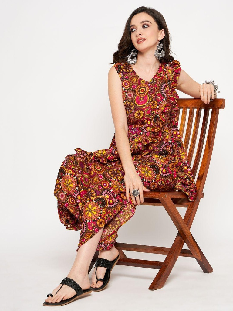 [ULSS21DR11-01-815-02] Dhoti Jumpsuit with Attached Dupatta (S, Brown)