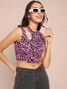 Printed Stretchable Shoulder Cutout Crop Top