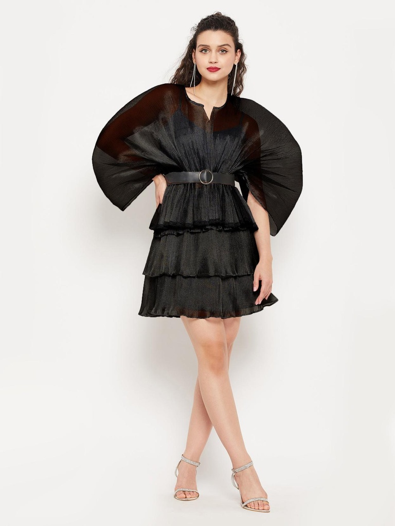 [ULSS22BT14-22-013-02] Short Ruffle Pleated Organza Skirt (S, Black)