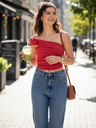 Stretchable One Shoulder Rose Top