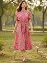 Cotton Side Waist Tie-Up Midi Dress
