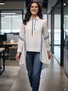 Cotton Asymmetric Shirt with Contrast Color Stripes