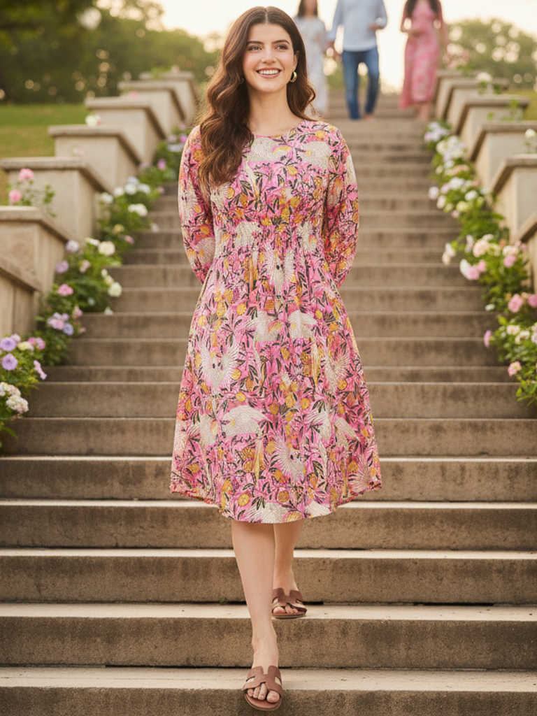 [ULSS25DR20-57-848-02] Cotton Midi Dress With Pin Tucks (S)