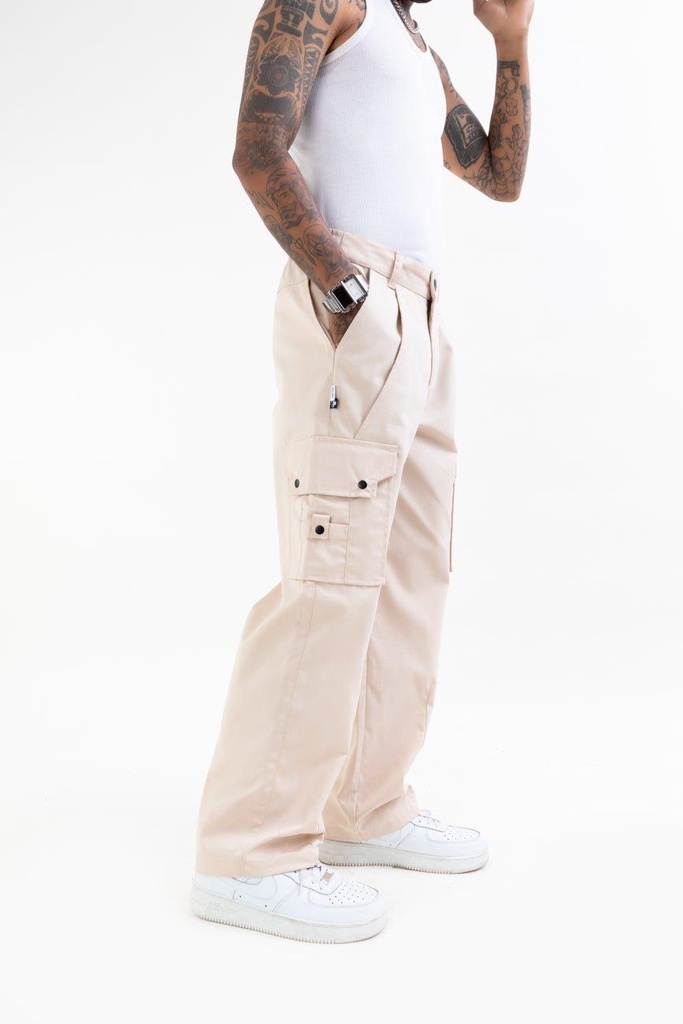 [CRG001_BEI_S] Ripstop Wide Leg Cargo Pants // Beige (S/28)
