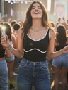 Stretchable Contrast Bordered Ribbed Crop Top