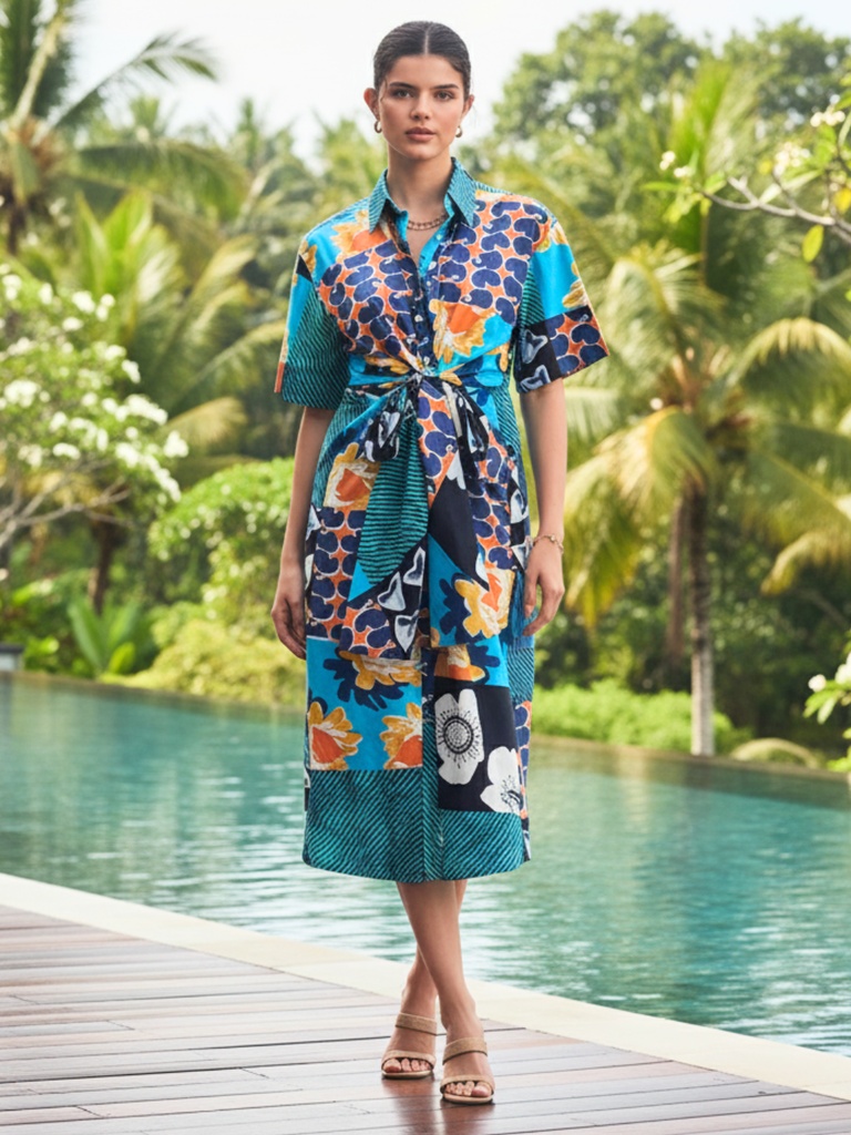 [ULSS25DR20-30-894-02] Knotted Cotton Shirt Midi Dress (S)