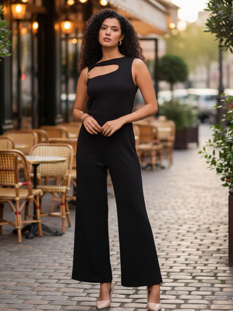 [ULSS25DR19-70-013-02] Stretchable Golden Chain Cutout Jumpsuit (S)