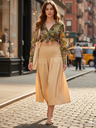 Smocked High-waist Cotton Midi Skirt