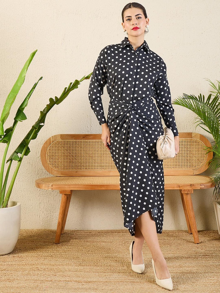 [ULSS24CM18-82-738-02] Printed Shirt with Front Twist Skirt Co-ord Set (S, Black)