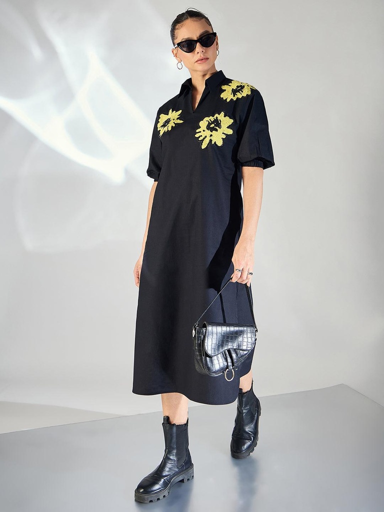 [ULSS24DR19-37-013-02] Cotton Sequinned Midi Dress (S, Black)