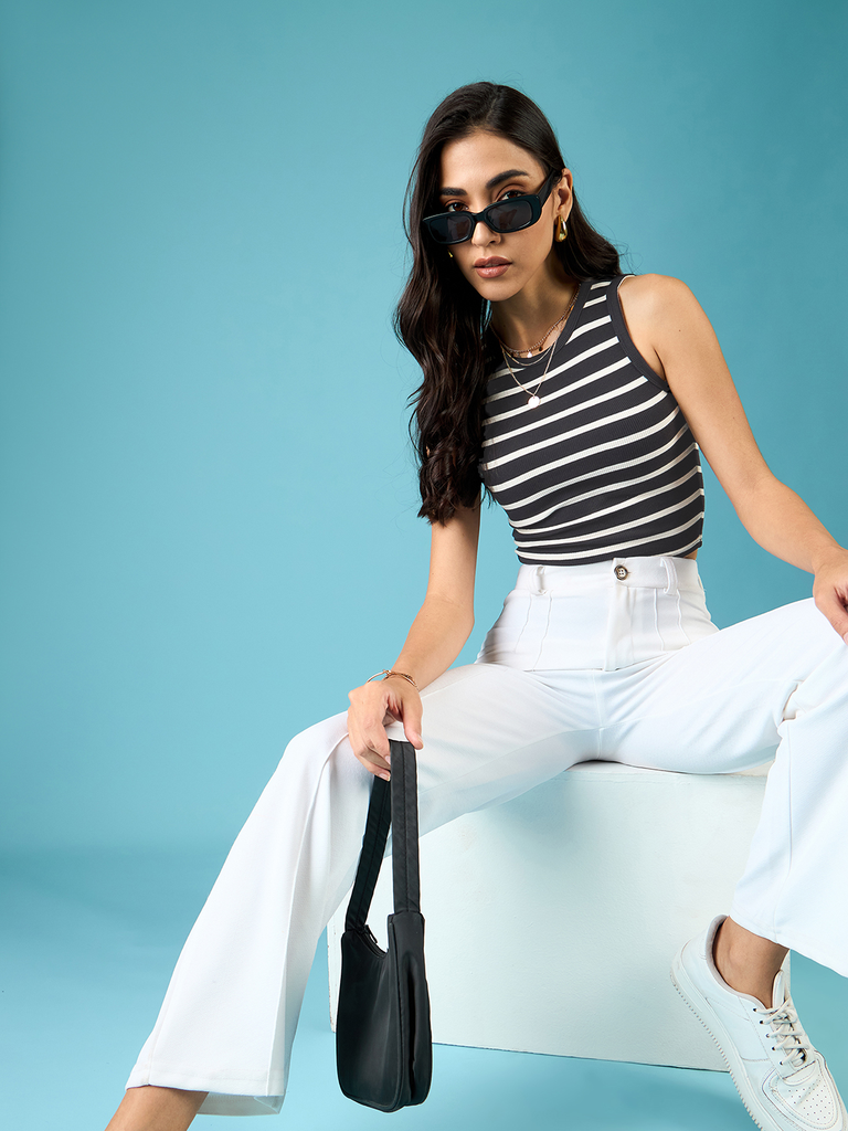 [ULSS24TP18-40-911-02] Stretchable Ribbed Sleeveless Crop Top (S, Black)