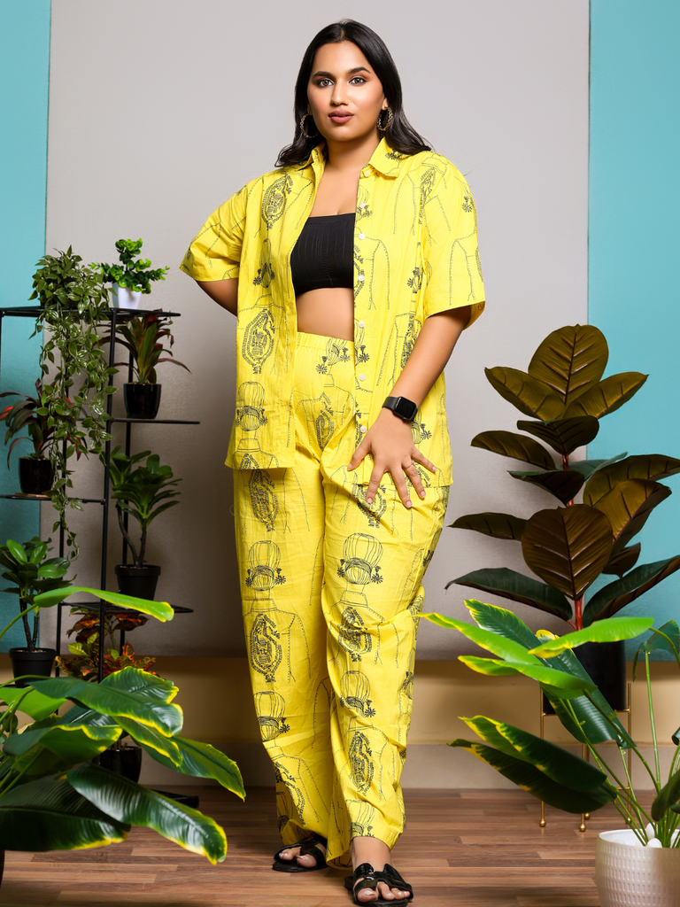 [ULSS24CM18-37-912-02] Printed Two Piece Cotton Coord Set (S, Yellow)