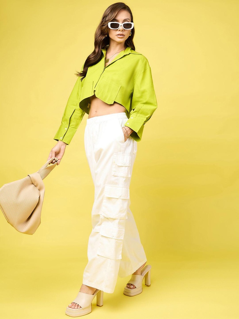 [ULSS23TP17-32-068-02] Cropped Cotton Shirt with Pocket (S)