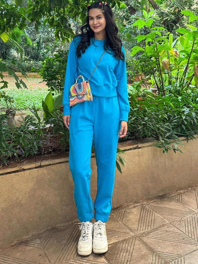 [ULSS22LW12-21-014-02] Cotton Sweatshirt and Jogger Set (S, Blue)