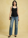 Stretchable Ribbed Embellished Peplum Top