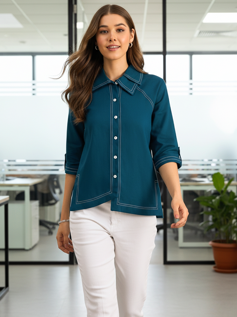 [ULSS25TP21-22-124-02] Asymmetric Pure Cotton Shirt (S)