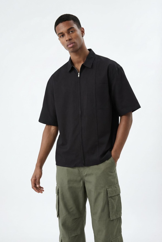 [25SHREG33_BK_S] Zip Up Shirt // Black (S)