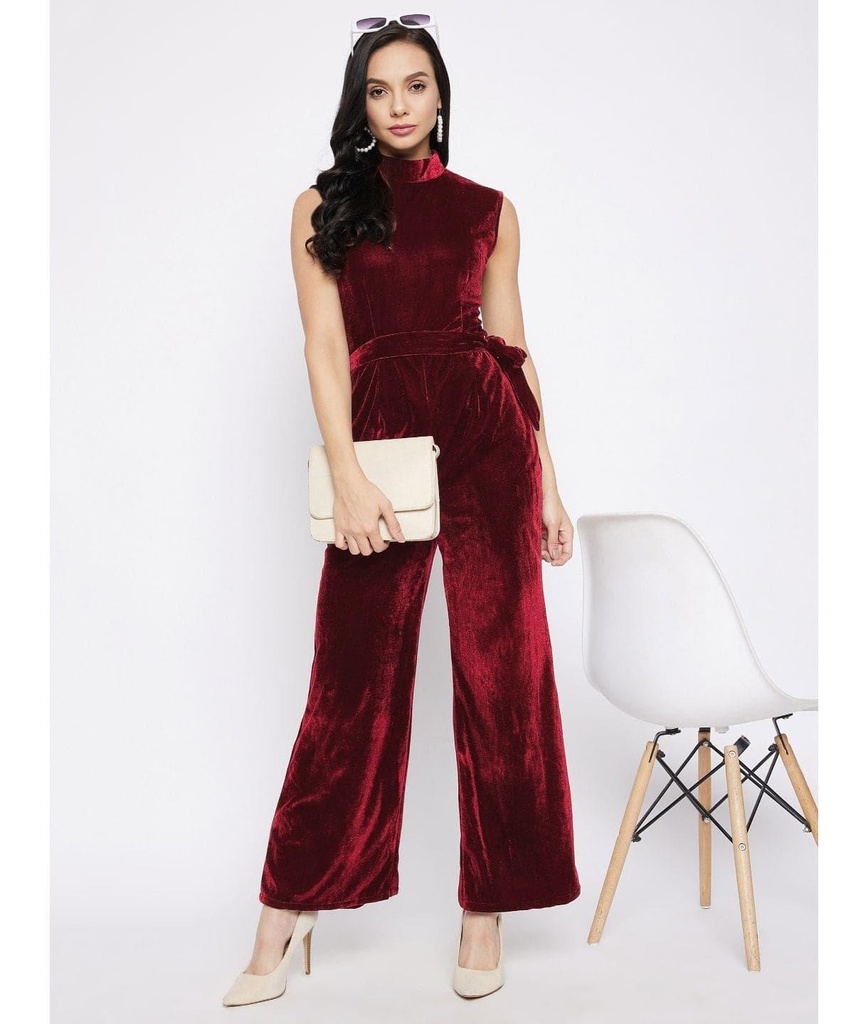 [ULSS21DR11-12-087-02] Stretchable Velvet Jumpsuit (S, Maroon)