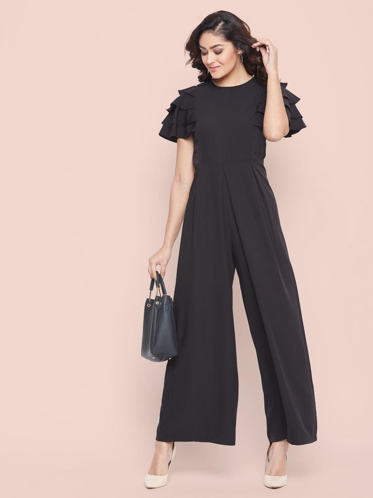 [ULSS19DR09-02-013-02] Full Length Ruffled Sleeve Jumpsuit (S, Black)