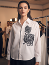 Embroidered Contrast Lace Detailing Linen Shirt