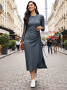Stretchable Ruched Tie-up Midi Dress