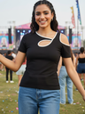 Stretchable Contrast Binding Cutout Top
