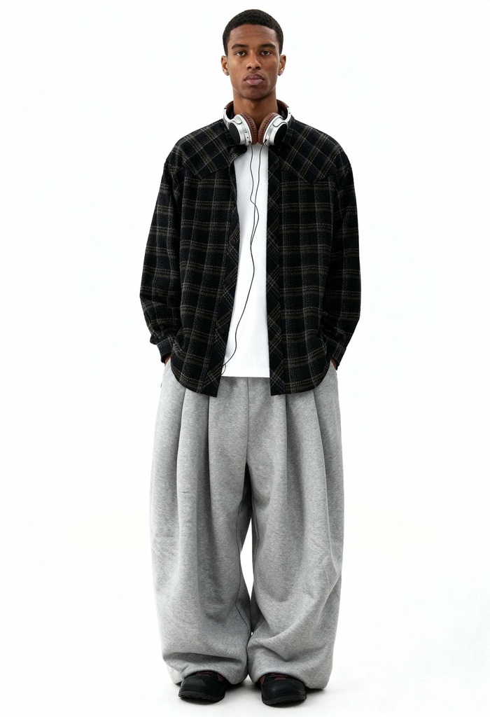[25SHLF30_BK_S] Plaid Long Sleeve Shirt // Black (S)