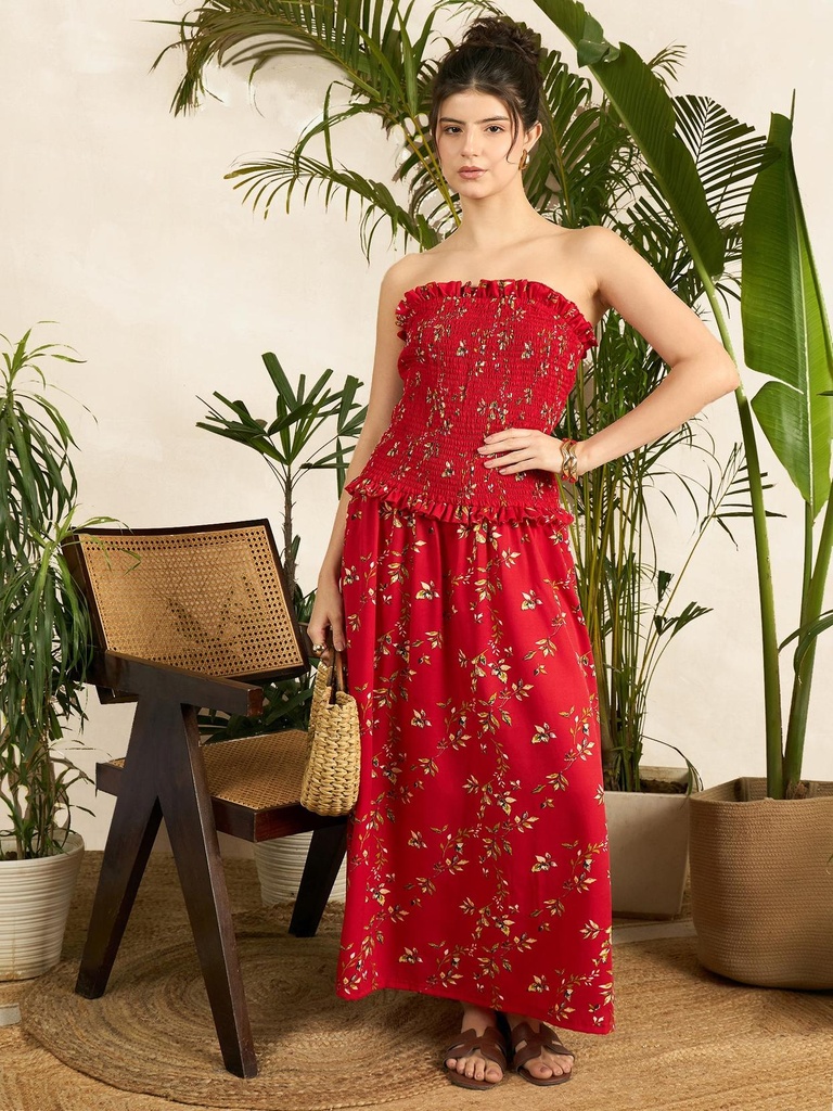 Smocked Drop Waist Off Shoulder Dress