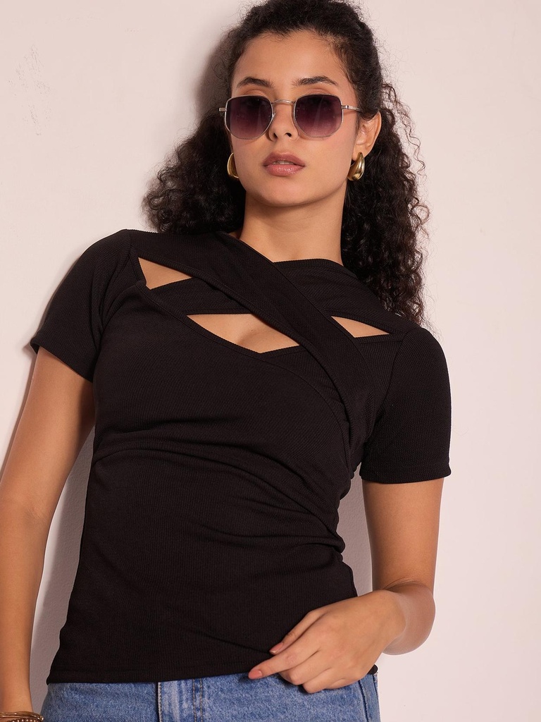Stretchable Criss Cross Ribbed Top