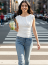 Stretchable Gathered Detailed Boat Neck Top