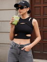 Sleeveless Stretchable Ribbed Top with Front Cut Outs