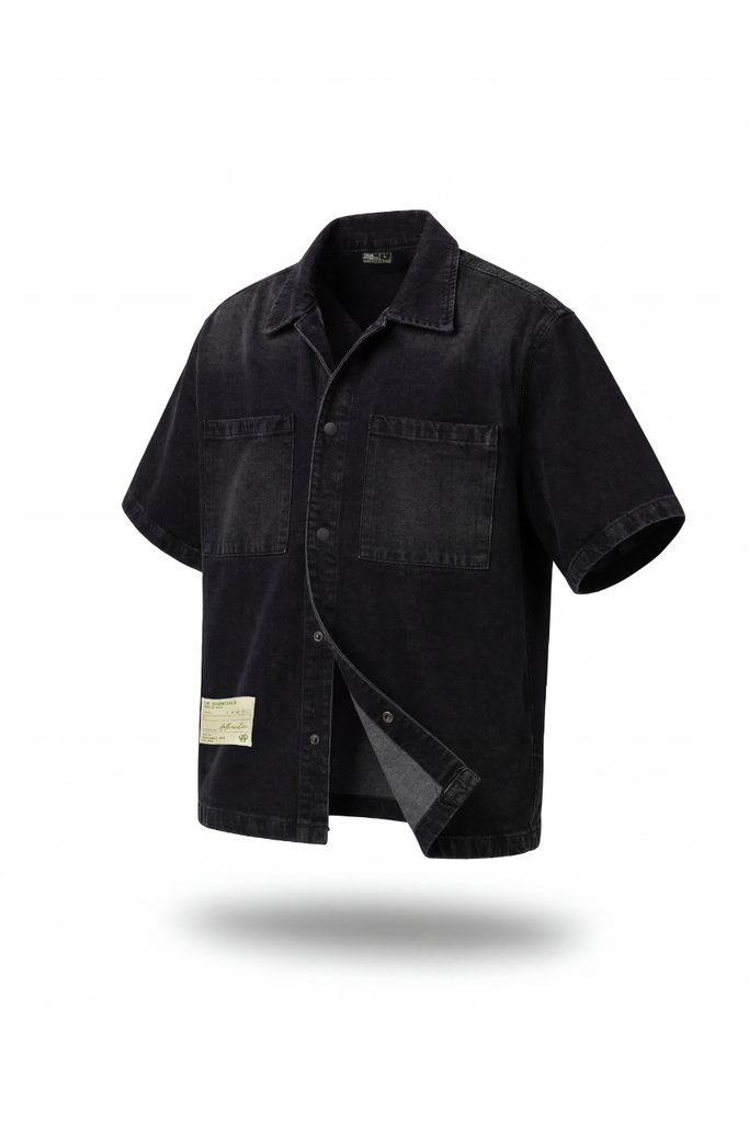 [25SHOVF35_BK_S] Denim Short Sleeves Shirt (S)